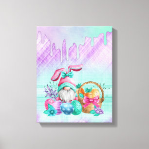 Easter Bunny Gnome With Basket Eggs  Canvas Print