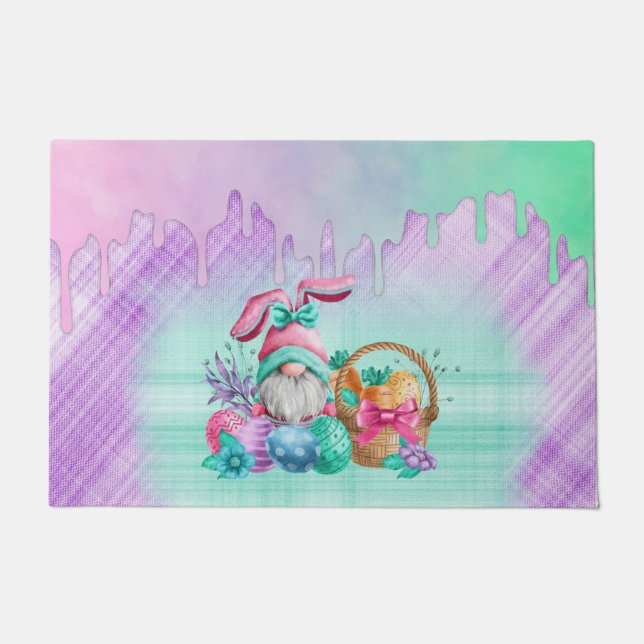 Easter Bunny Gnome With Basket Eggs Doormat (Front)