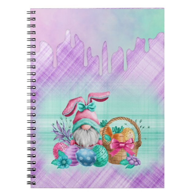 Easter Bunny Gnome With Basket Eggs  Notebook (Front)