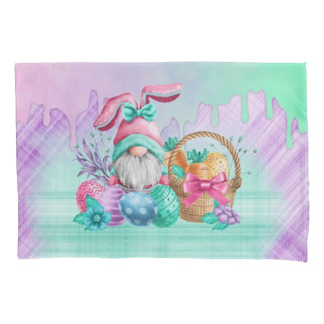 Easter Bunny Gnome With Basket Eggs  Pillowcase (Front)