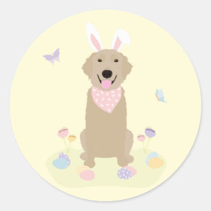 Easter Bunny Golden Retriever Classic Round Sticker