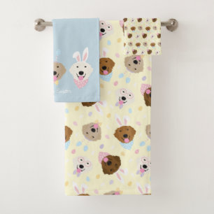 Easter Bunny Golden Retriever Pattern Bath Towel Set