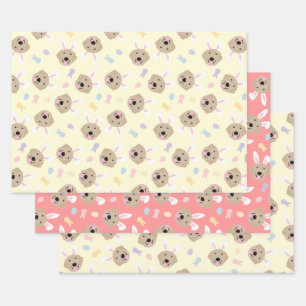 Easter Bunny Golden Retriever Pattern Wrapping Paper Sheet