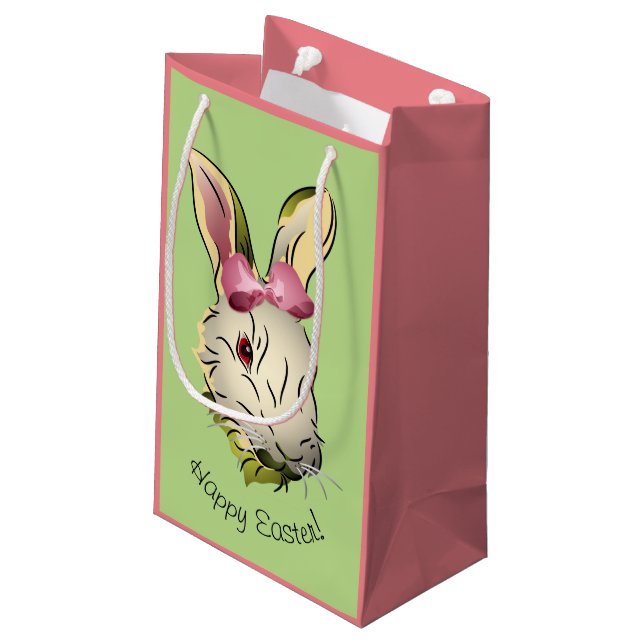 Easter Bunny Graphic with Pink Bow Small Gift Bag (Back Angled)