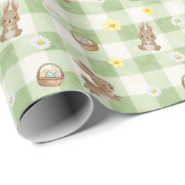 Easter Bunny Green Gingham Wrapping Paper