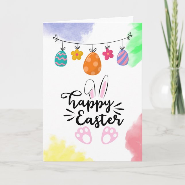 Easter Bunny Greeting Card – Bright Spring Colours (Front)