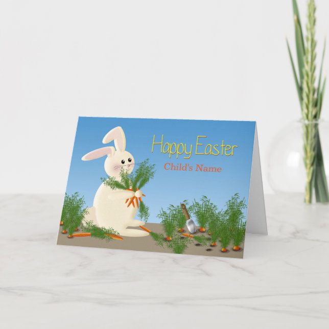 EASTER BUNNY GREETING - PERSONALIZE W/CHILD'S NAME HOLIDAY CARD (Front)