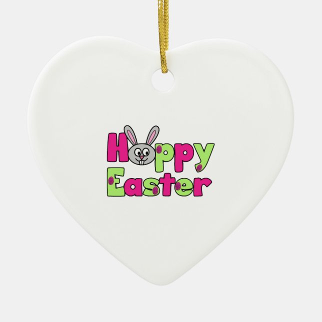 Easter Bunny Happy Easter Eggs Ceramic Tree Decoration (Front)