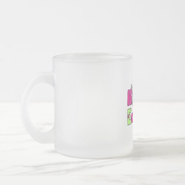 Easter Bunny Happy Easter Eggs Frosted Glass Coffee Mug (Left)