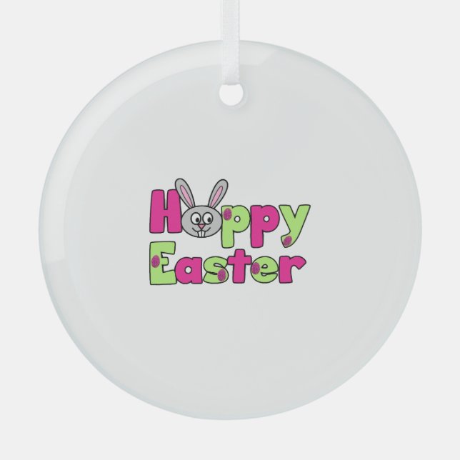 Easter Bunny Happy Easter Eggs Glass Tree Decoration (Front)