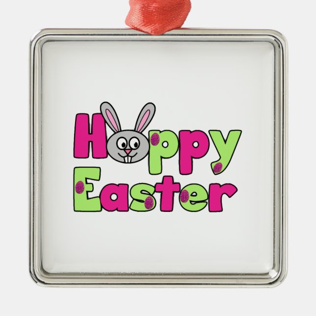 Easter Bunny Happy Easter Eggs Metal Tree Decoration (Front)