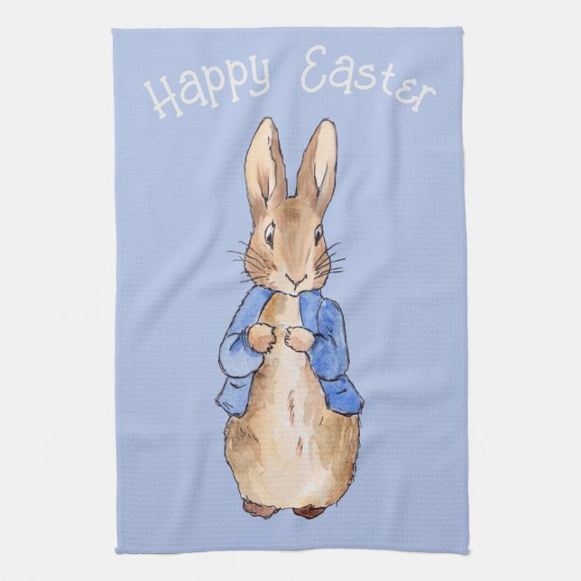 Easter Bunny Happy Easter greeting Tea Towel (Vertical)