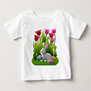 Easter Bunny Hiding Easter Eggs in Red Tulips Baby T-Shirt