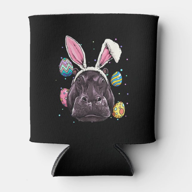 Easter Bunny Hippo Funny Easter Hippo Gifts Can Cooler (Front)