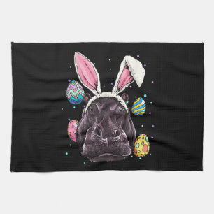 Easter Bunny Hippo Funny Easter Hippo Gifts Tea Towel