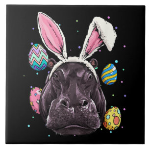 Easter Bunny Hippo Funny Easter Hippo Gifts Tile