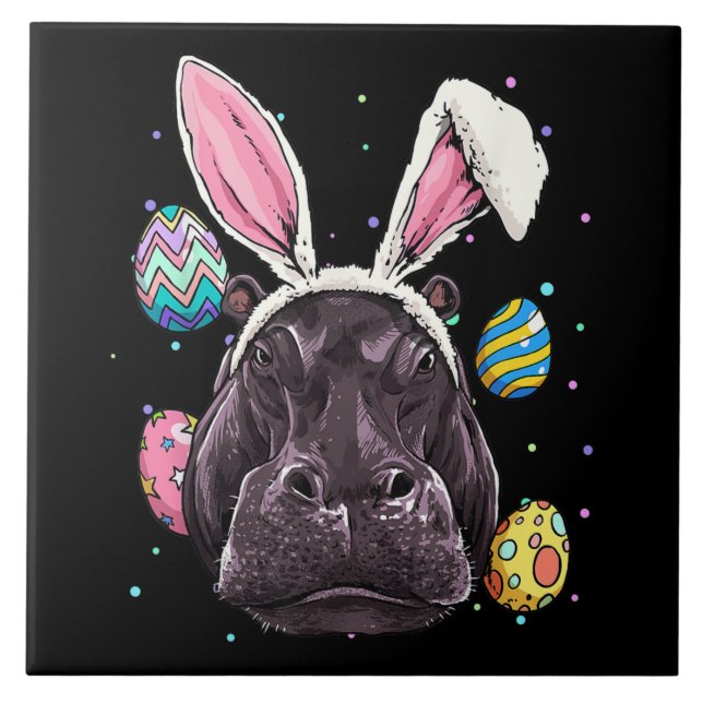 Easter Bunny Hippo Funny Easter Hippo Gifts Tile (Front)