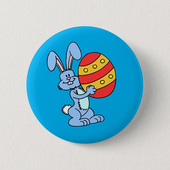 Easter Bunny Holding Colourful Easter Egg 6 Cm Round Badge (Front)