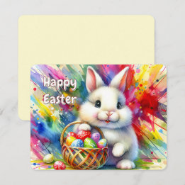 Easter Bunny holding Colourful Eggs in Basket -  Holiday Card