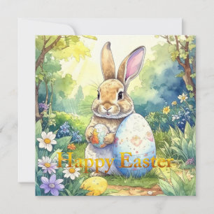 Easter Bunny holding easter egg Holiday Card