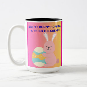 Easter Bunny Hopping Around the Corner Two-Tone Coffee Mug