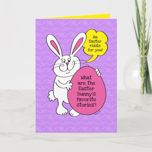 Easter Bunny Hoppy Stories Riddle For Kids Card (Front)