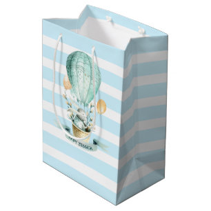 Easter bunny hot-air balloon & spring flowers  medium gift bag
