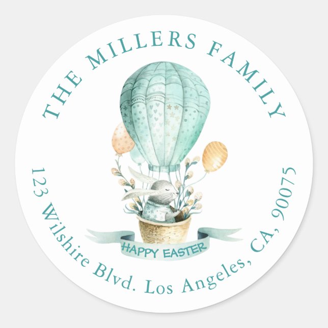 Easter Bunny Hot Balloon Spring Flowers Classic Round Sticker (Front)