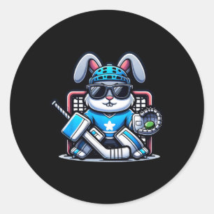 Easter Bunny Ice Hockey Goalie Men Boys Kids Toddl Classic Round Sticker