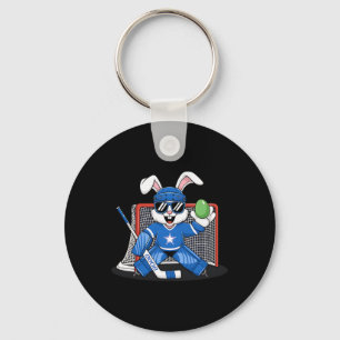 Easter Bunny Ice Hockey Goalie Men Boys Kids Toddl Key Ring