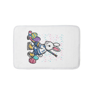Easter Bunny Ice Hockey Player Eggs Rabbit Boys Ki Bath Mat