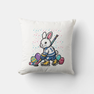 Easter Bunny Ice Hockey Player Eggs Rabbit Boys Ki Cushion