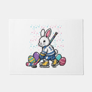 Easter Bunny Ice Hockey Player Eggs Rabbit Boys Ki Doormat