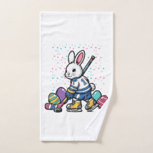 Easter Bunny Ice Hockey Player Eggs Rabbit Boys Ki Hand Towel
