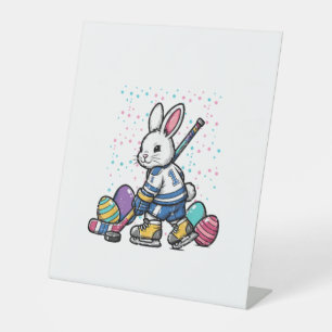 Easter Bunny Ice Hockey Player Eggs Rabbit Boys Ki Pedestal Sign