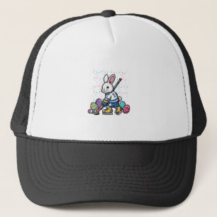 Easter Bunny Ice Hockey Player Eggs Rabbit Boys Ki Trucker Hat