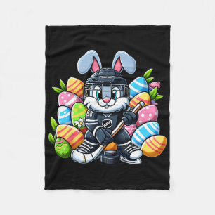 Easter Bunny Ice Hockey Player Lover Boys Girls Ki Fleece Blanket