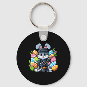 Easter Bunny Ice Hockey Player Lover Boys Girls Ki Key Ring