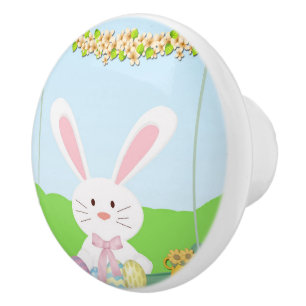Easter bunny illustration ceramic knob