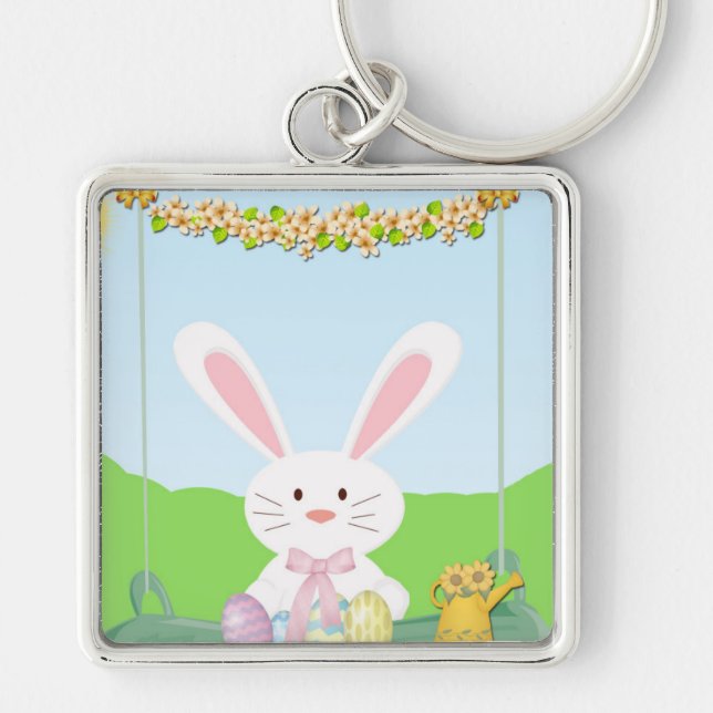 Easter bunny illustration key ring (Front)