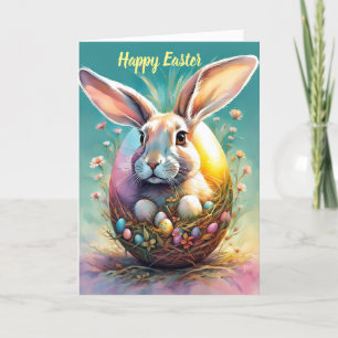 Easter bunny in a basket holiday card