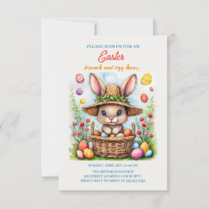 Easter Bunny in a Basket of Painted Eggs Happy Eas RSVP Card