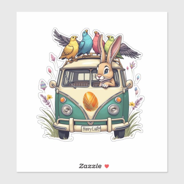 Easter Bunny in a Bus with Bird Friends- Spring Ce (Sheet)