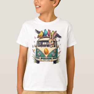 Easter Bunny in a Bus with Bird Friends- Spring Ce T-Shirt