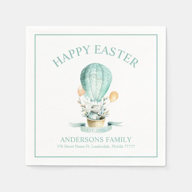 Easter bunny in a hot-air balloon Napkins (Front)