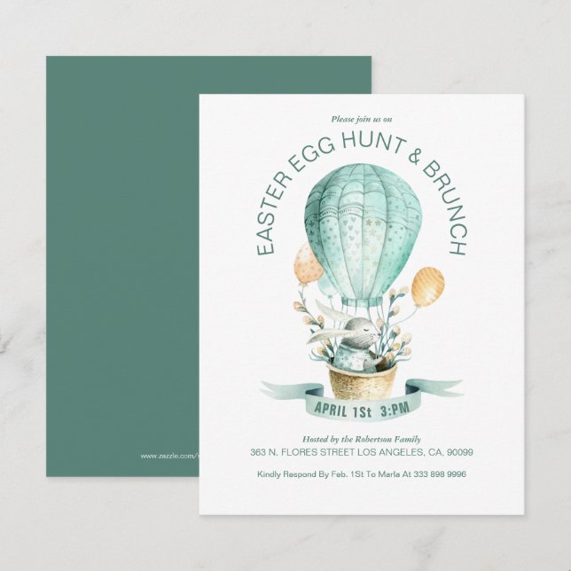 Easter bunny in a hot air balloon thank you card (Front/Back)
