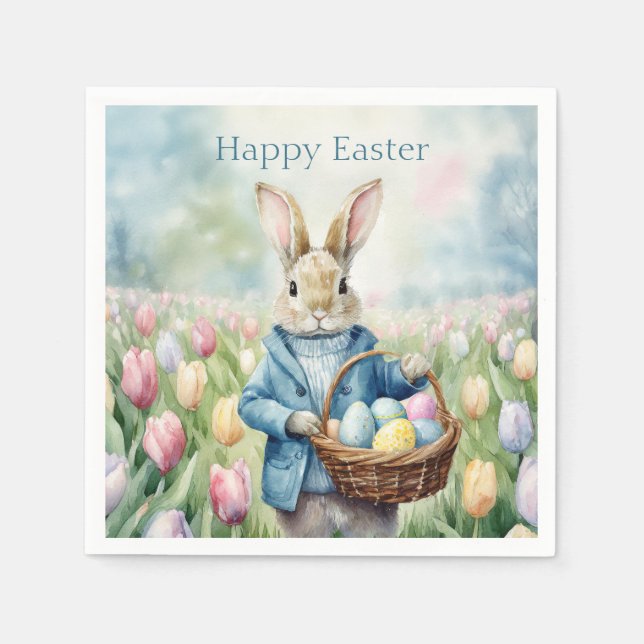 Easter Bunny in a meadow of Tulips Napkin (Front)