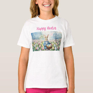 Easter Bunny in a meadow of Tulips T-Shirt