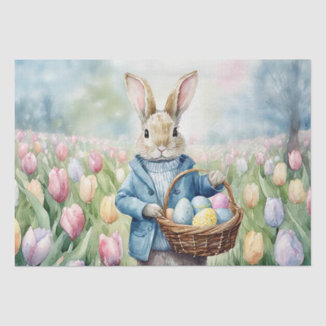 Easter Bunny in a meadow of Tulips Tissue Paper (Front)