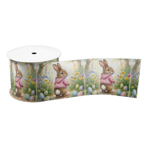 Easter Bunny in a Spring Garden Satin Ribbon